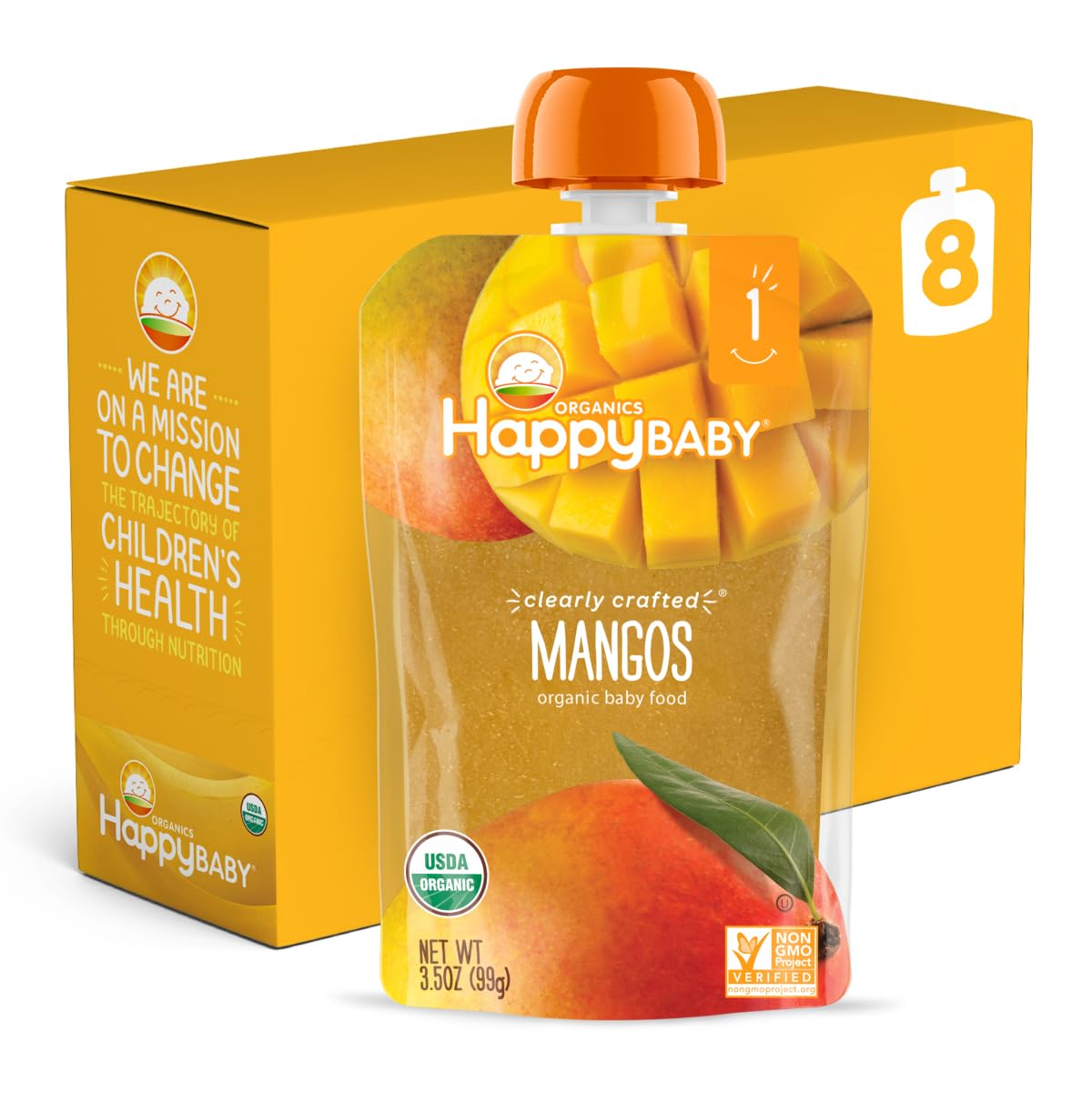 Happy Baby Organics Clearly Crafted Stage 1 Baby Food Pouches, Mangos, 3.5 Ounce Pouch (Pack of 8)
