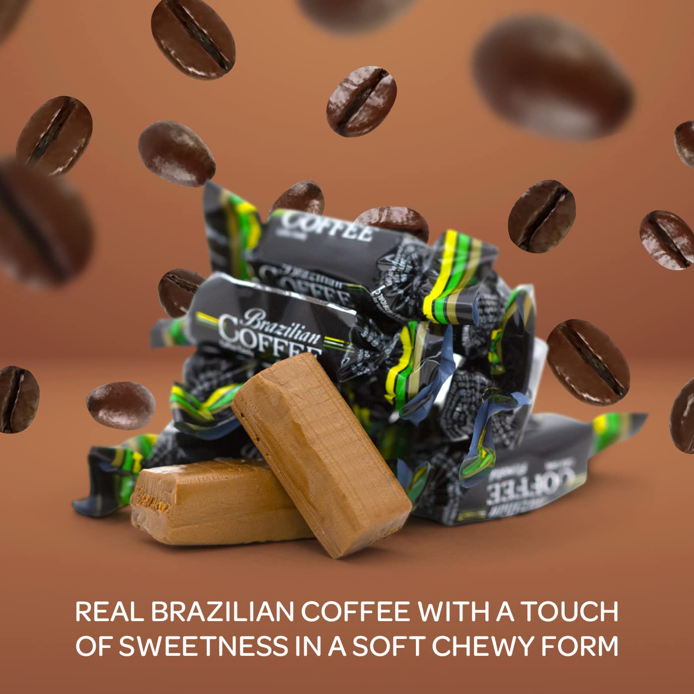 Brazilian Coffee Flavored Taffy Candy, Individually Wrapped, Bulk Pack 2 Pounds