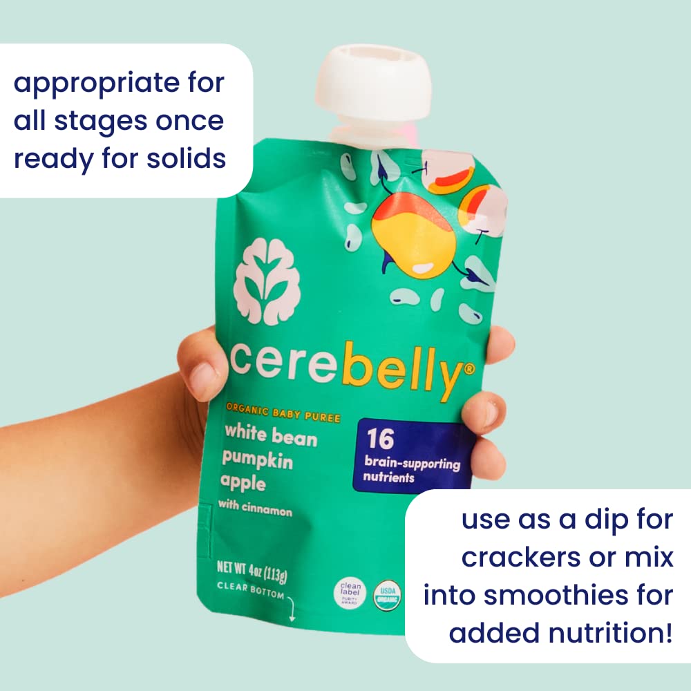 Cerebelly Organic Baby Food Pouches, Carrot Chickpea Purees, 16 Nutrients, No Added Sugar, Fiber & Non-Gmo, 4Oz, 12 Pack
