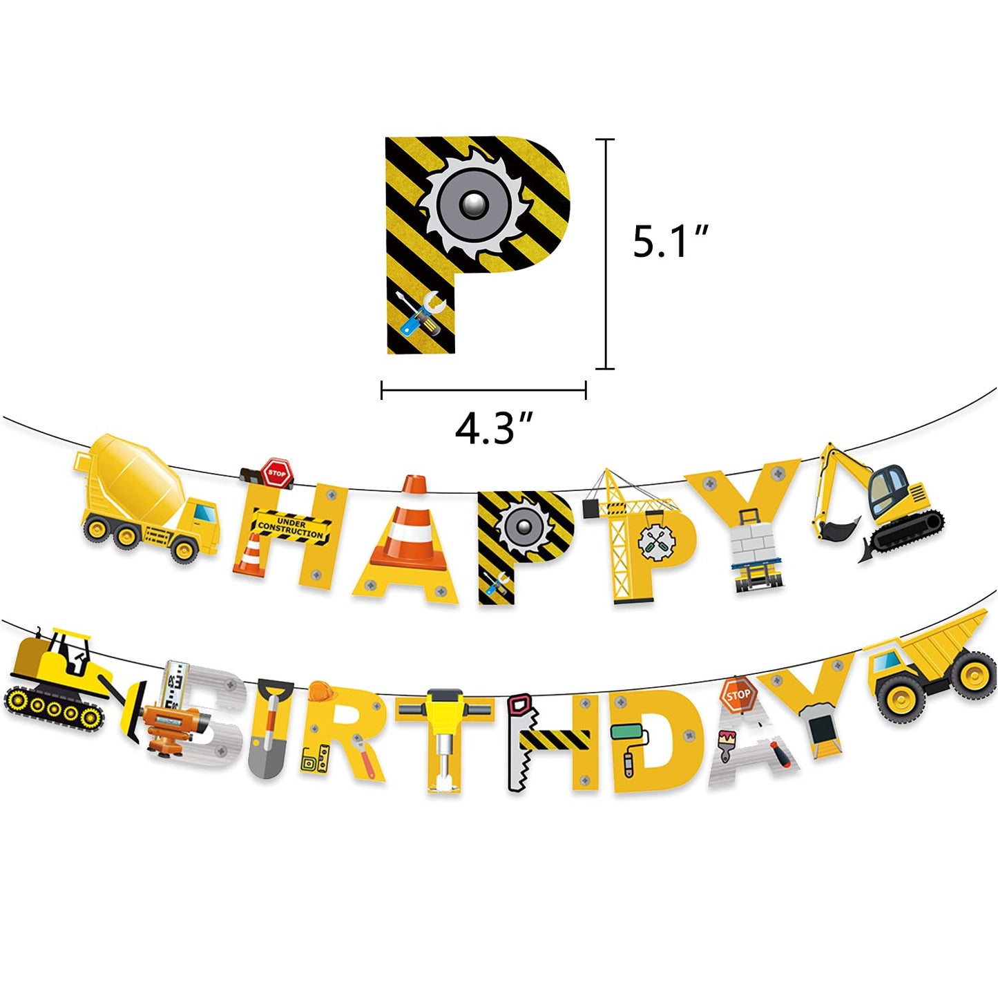 MATTTIME Construction 2nd Birthday Banner and Cupcake Topper, Plastic, Multi-Color, Model 0703, Traffic Sign Cutouts for 2 Years Old Party