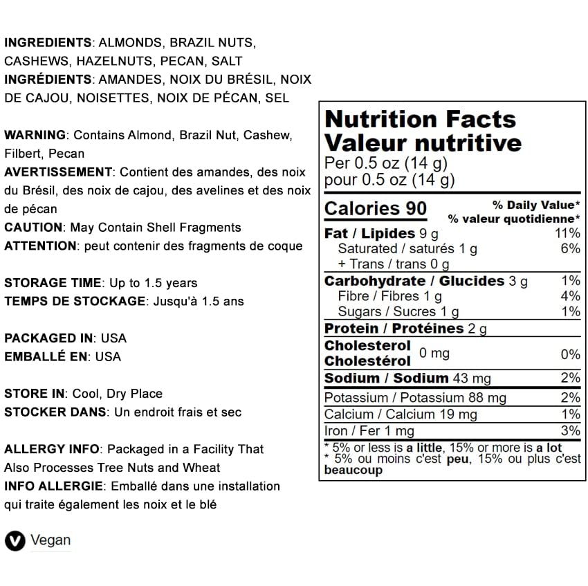 Food To Live Deluxe Nuts Mix, 4 Pounds A Blend Of Dry Roasted Pecans, Cashews, Filberts, Almonds, Brazil Nuts With Himalayan Sal