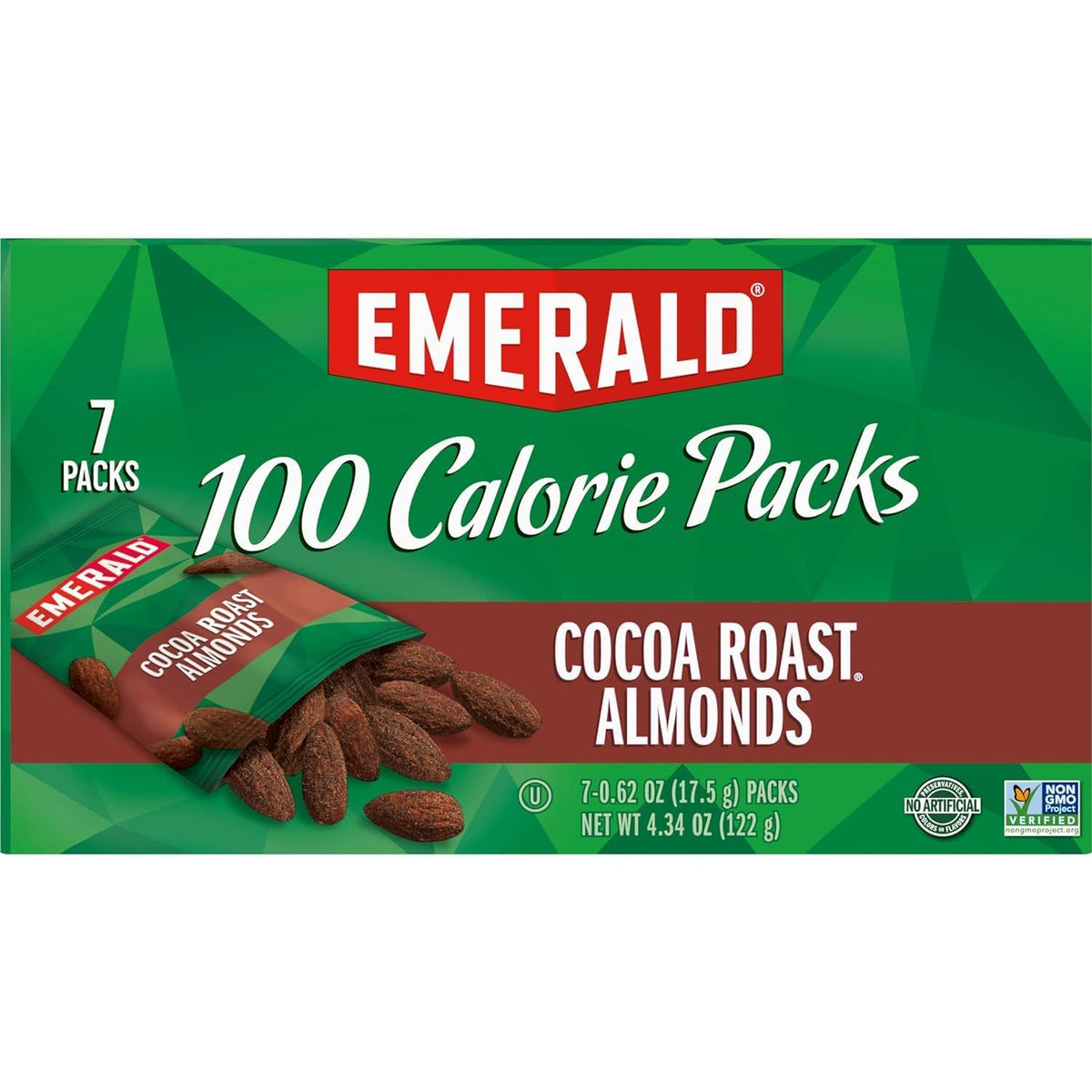 Emerald Nuts Cocoa Roast Almonds, 100 Calorie Packs, 7 Count, 4.34 Oz (Pack of 4)