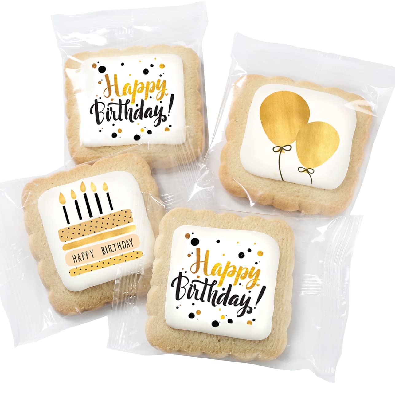 Happy Birthday Cookies Bulk 24 Pack Individually Wrapped Party Favors Food Gold For Men Women Kids Gift Basket | Gourmet Decorated Sugar Cookie | Nut-Free