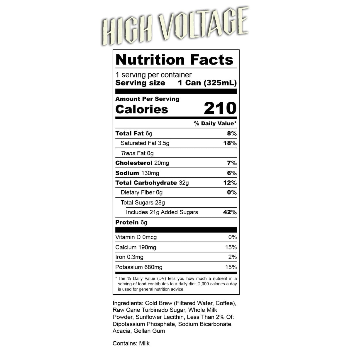 Bones Coffee Company High Voltage Smooth And Sweet Flavored Cold Brew Latte,Medium Roast Iced Coffee In Can,Ready To Drink, 1 Fl