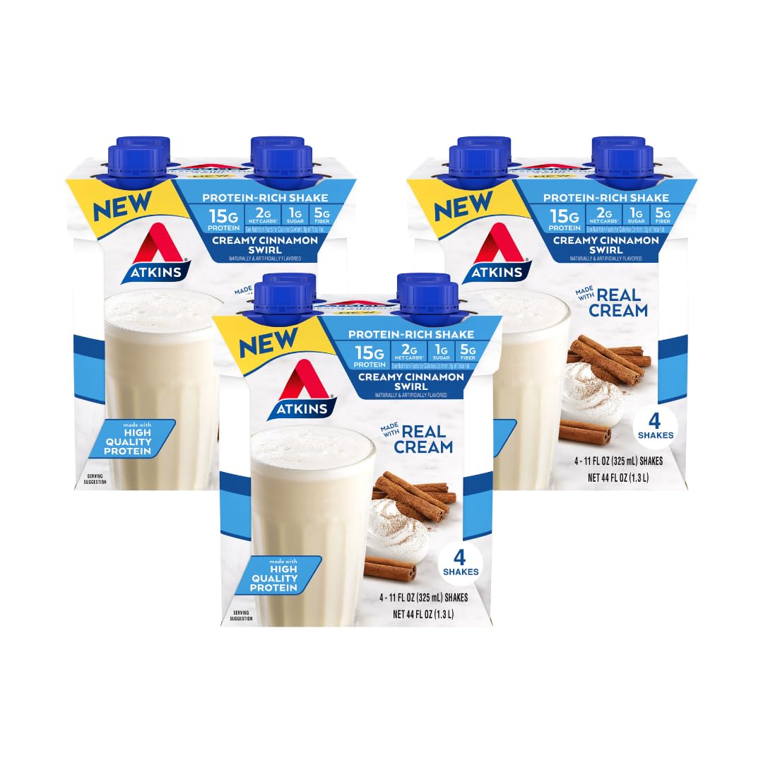 Atkins Creamy Cinnamon Swirl High Protein Shake, 15g Protein, Keto Protein Shake, 2g Net Carb, 1g Sugar, Low Sugar and Low Carb,