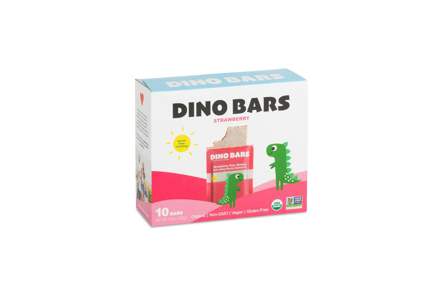 DINO BARS Organic Fruit Bar for Kids - Strawberry, 10 Pack, Edible Paper, Oats, Hemp Hearts, Coconut Oil