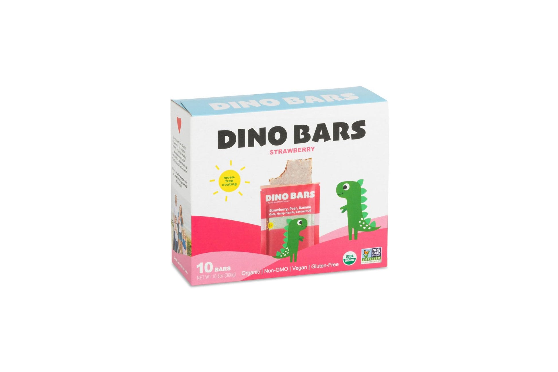 DINO BARS Organic Fruit Bar for Kids - Strawberry, 10 Pack, Edible Paper, Oats, Hemp Hearts, Coconut Oil