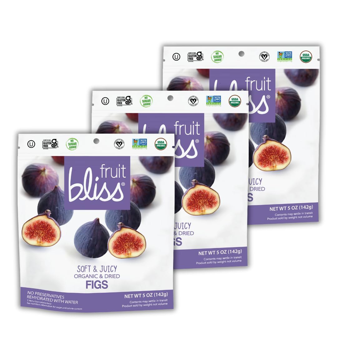 Organic Turkish Figs Dried Fruit Snacks, Sweet, Soft & Juicy Sun-Dried Figs – Healthy Snacks for On The Go – Organic Figs   are Non-GMO, Gluten-Free, Vegan Fig Snacks (3 Pack - 5 oz. Each)