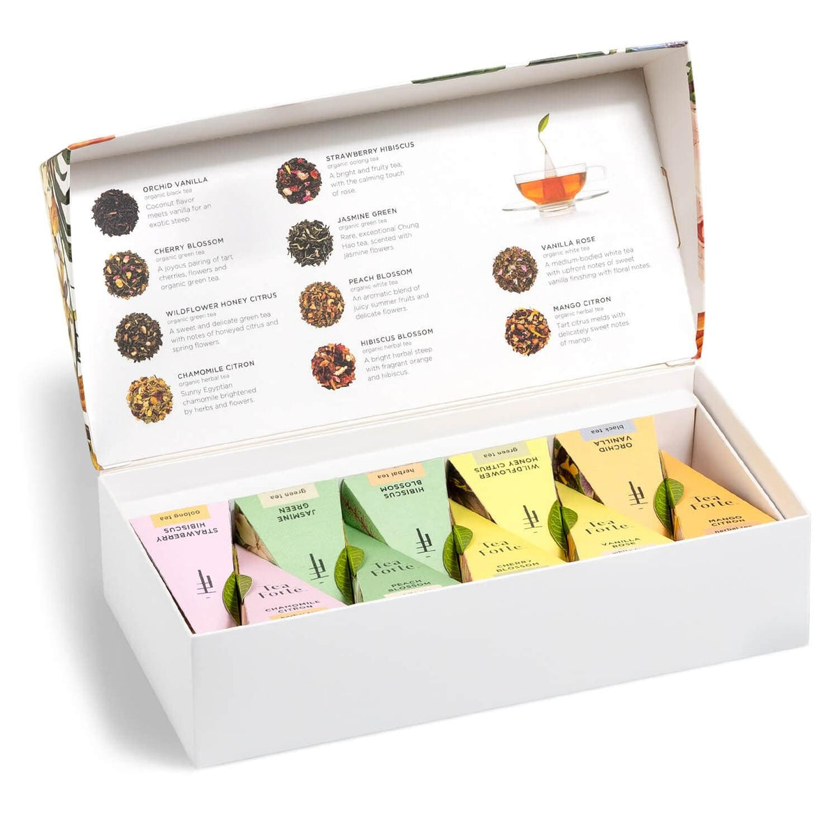 Tea Forte, Jubilee Petite Presentation Sampler Gift Box, Pyramid Infusers With Organic Loose Leaf, Green, Black, White, Herbal A