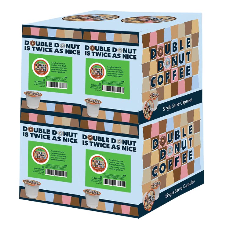 Double Donut Coffee Hazelnut Medium Roast Decaf Coffee Pods for Keurig, 96 compact pieces, 24 Count (Pack of 4)