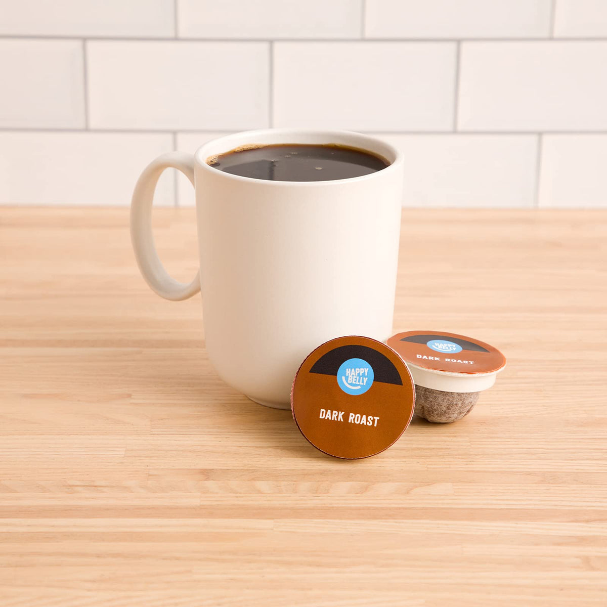 Happy Belly Dark Roast Coffee Pods, Compostable, Compatible with K-Cup Brewer, 96 Count