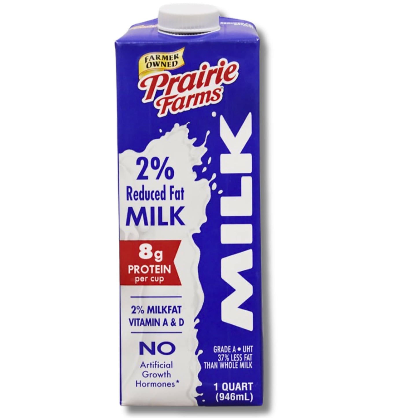 Prairie Farms 2% Reduced Fat Shelf Stable Milk, UHT, Vitamin D, Gluten Free, 32 Fl Oz (1 Quart)