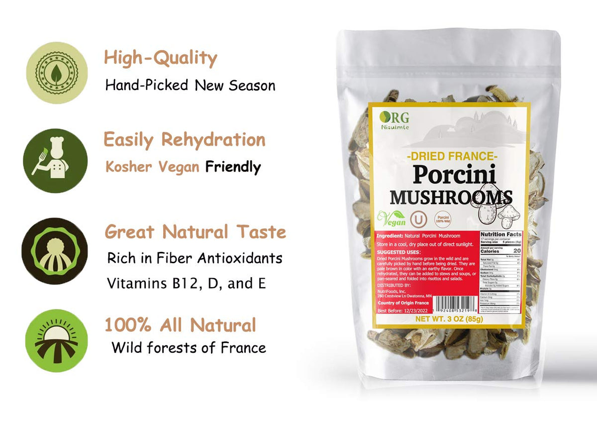 Orgnisulmte Dried Porcini Mushrooms New Season French Wild Porcini Mushroom enhanced Vacuum Pack 3Oz(85g)