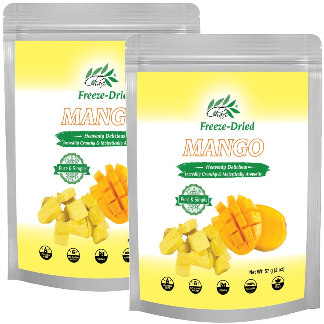 CHAVI Freeze-Dried Diced Mango | 4 oz | Pack of 2 x 2 oz | Healthy 1 Ingredient Superfood Supersnacks - Kids School Snacks - No 