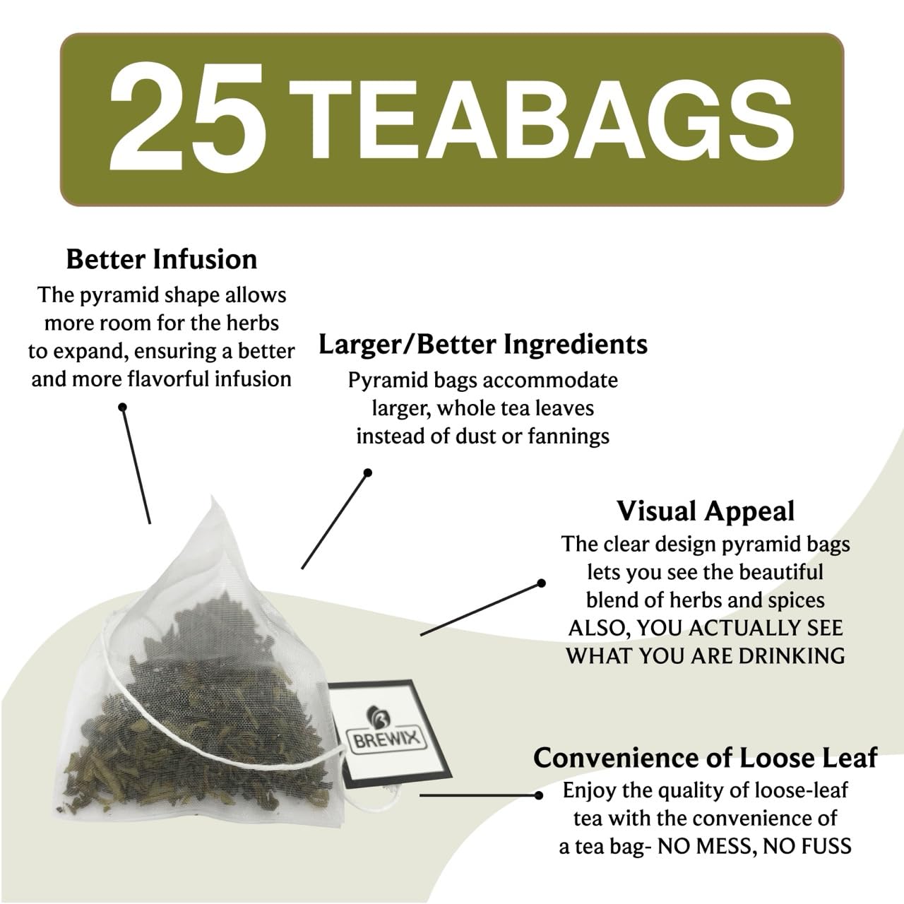 Brewix, Bergamot Green Tea (25 Pyramid Tea Bags) | Caffeinated Tea Loose Leaf Earl Grey Green Tea With Pure Bergamot | High Elev
