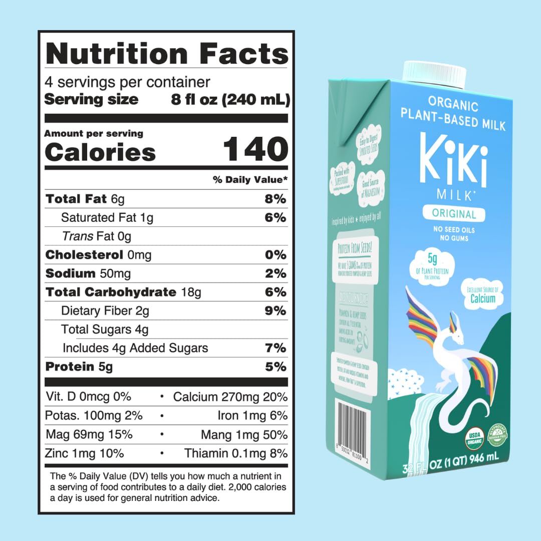 Kiki Milk Plant Based Milk - Organic Original Kiki Milk - Calcium & Magnesium Source - Gluten Free, Gum Free, Gmo Free, Dairy Fr