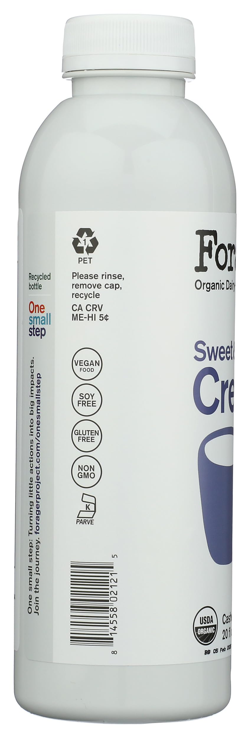 Forager Project Organic Dairy Free Creamer, Sweet & Creamy, 20 Fl Oz