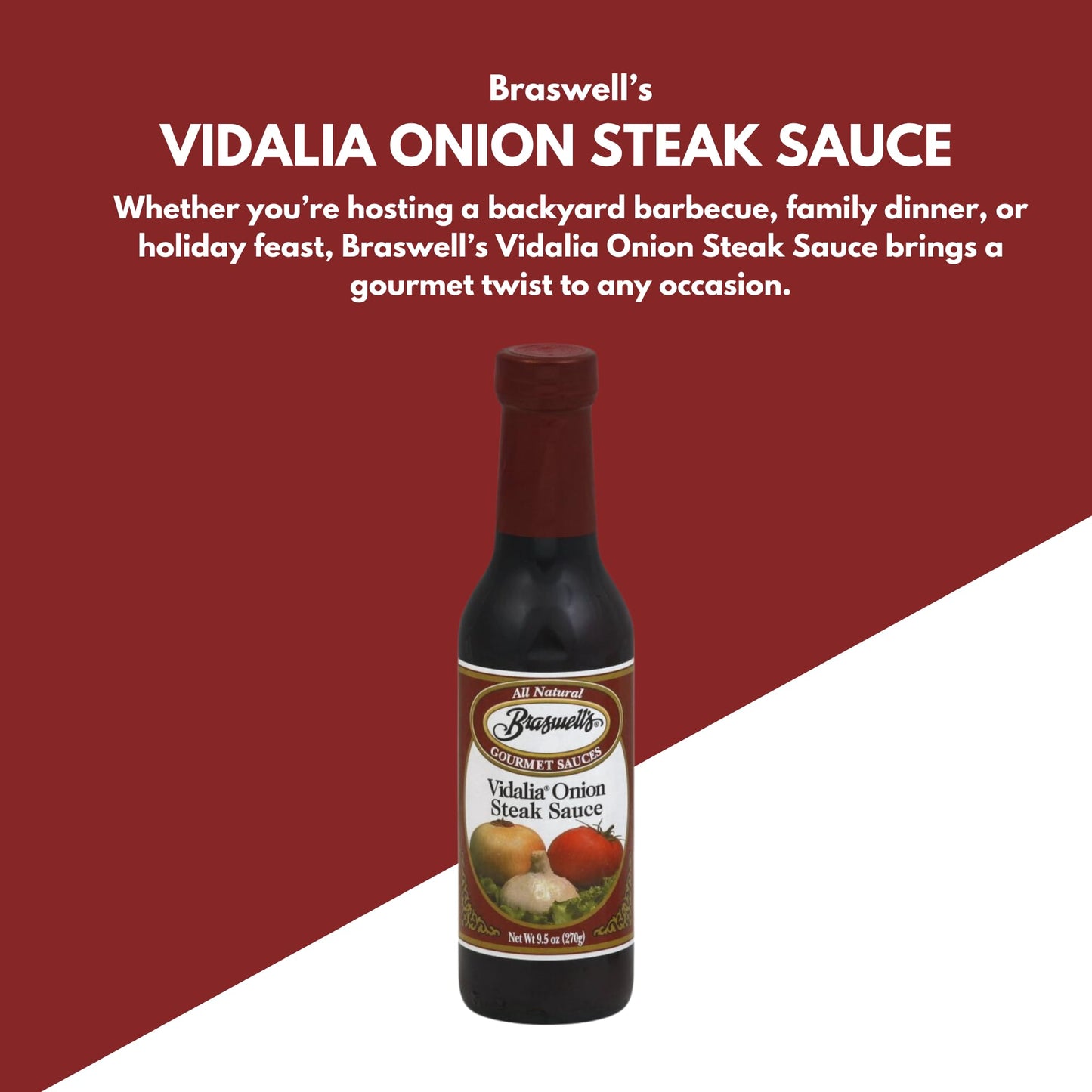 Braswell's Vidalia Onion Steak Sauce - 9.5 Oz, Perfect for Marinades and Grilling
