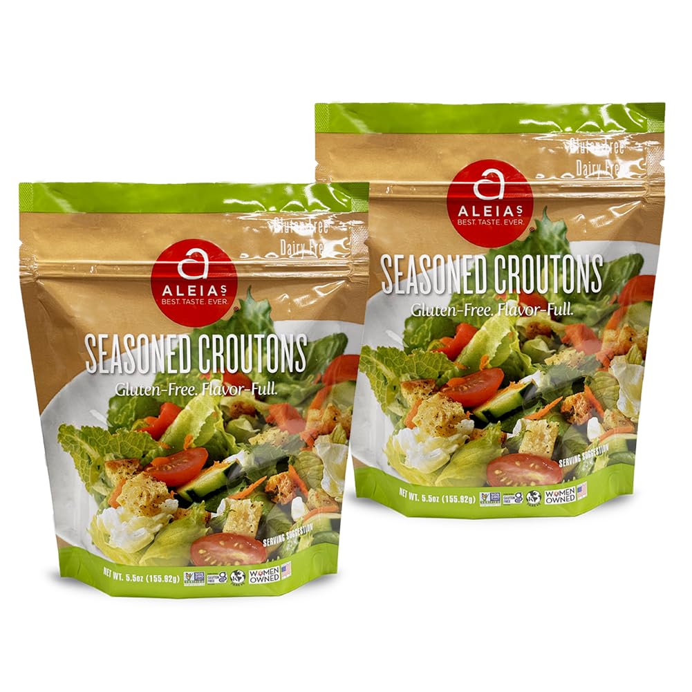 Aleias Gluten Free Seasoned Croutons - 5.5Oz (2 Pack) - Crunchy Topping For Salads & Soups - Dairy Free  Soy Free  Low Sodium  No Msg  Kosher