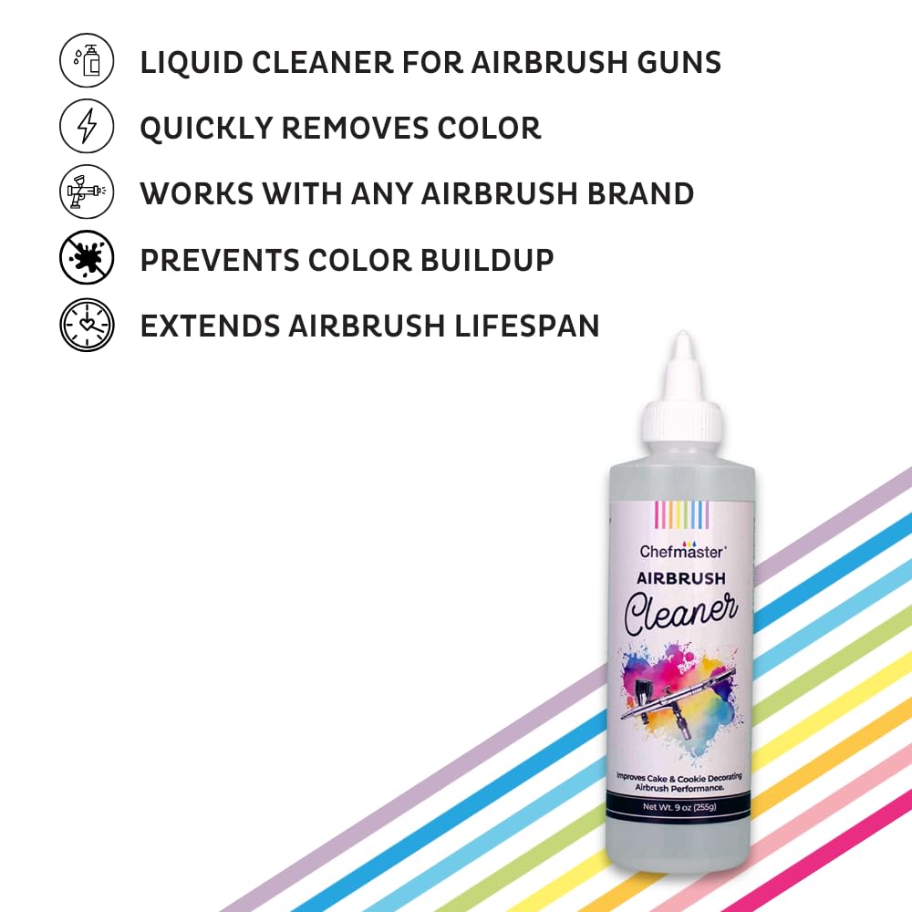 Chefmaster Airbrush Cleaner – Removes Color Residue & Prevents Buildup – 9 oz – Compatible with All Airbrush Brands