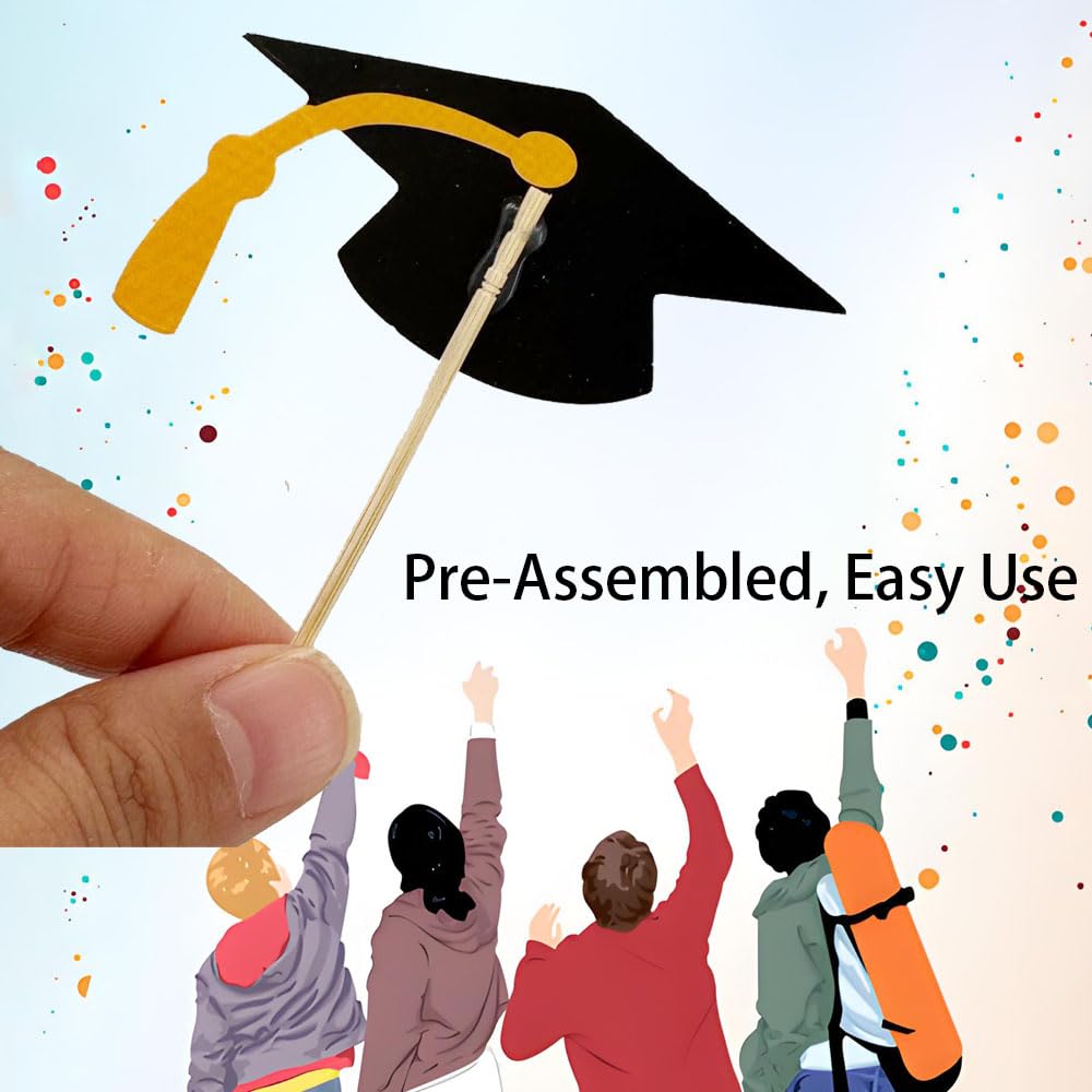 YuBoBo Graduation Cupcake Toppers, 48 PCS Food Picks, Red Paper Grad Cap & Diploma Decorations