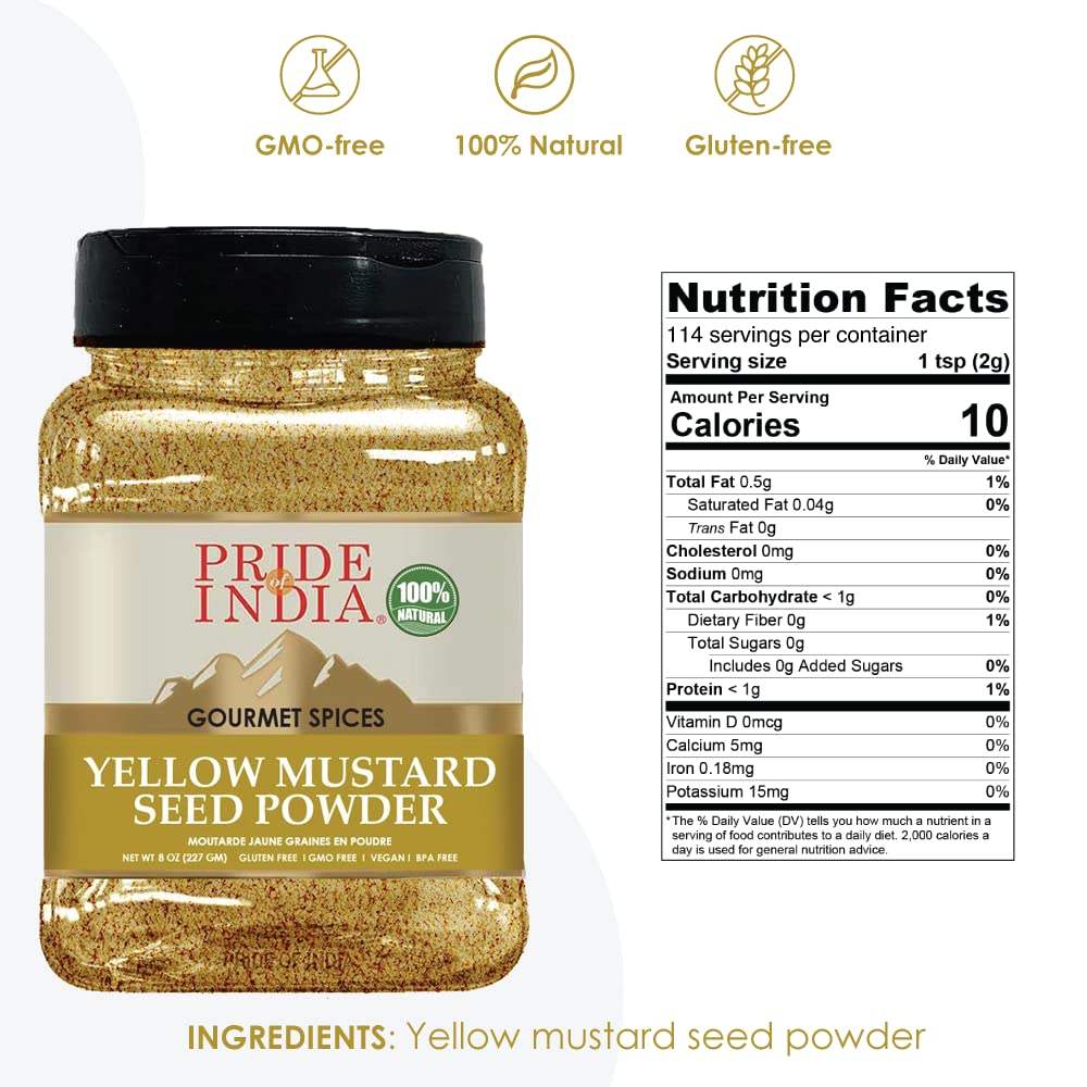 Pride Of India - Yellow Mustard Ground - Gourmet Spice - Ideal for Pickles/Mustard Dressing/Sauces/ Hotdogs - Preservatives & Ad