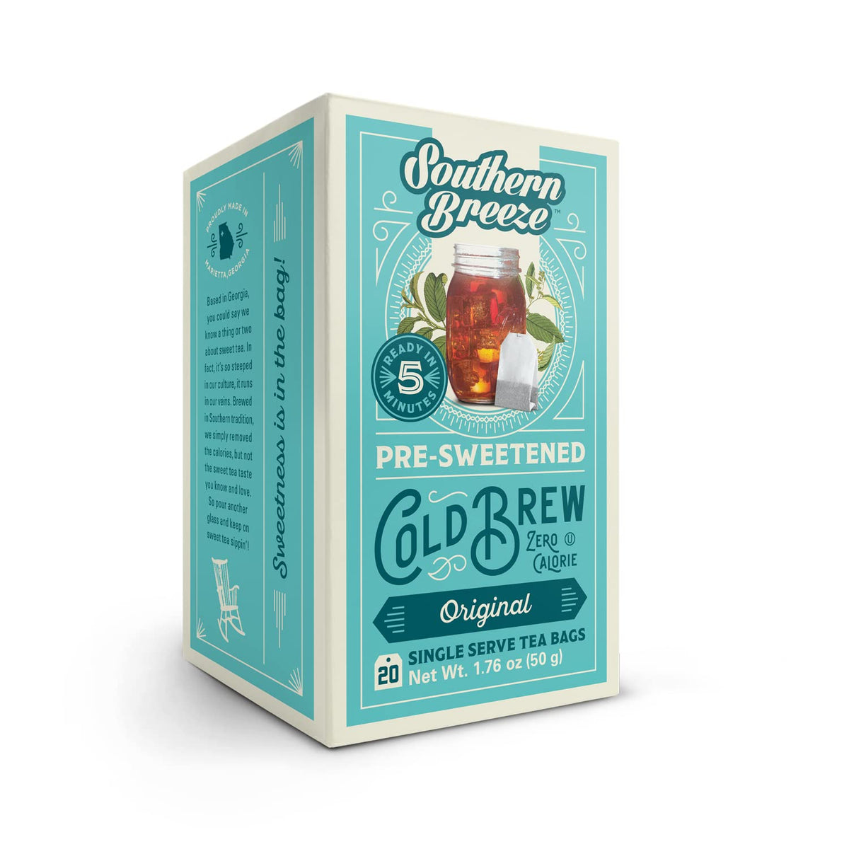 Southern Breeze Cold Brew Sweet Tea Original Iced Tea With Black Tea And Zero Carbs Zero Sugar, 20 Individually Wrapped Tea Bags Southern Sweet Tea Iced Tea Beverage