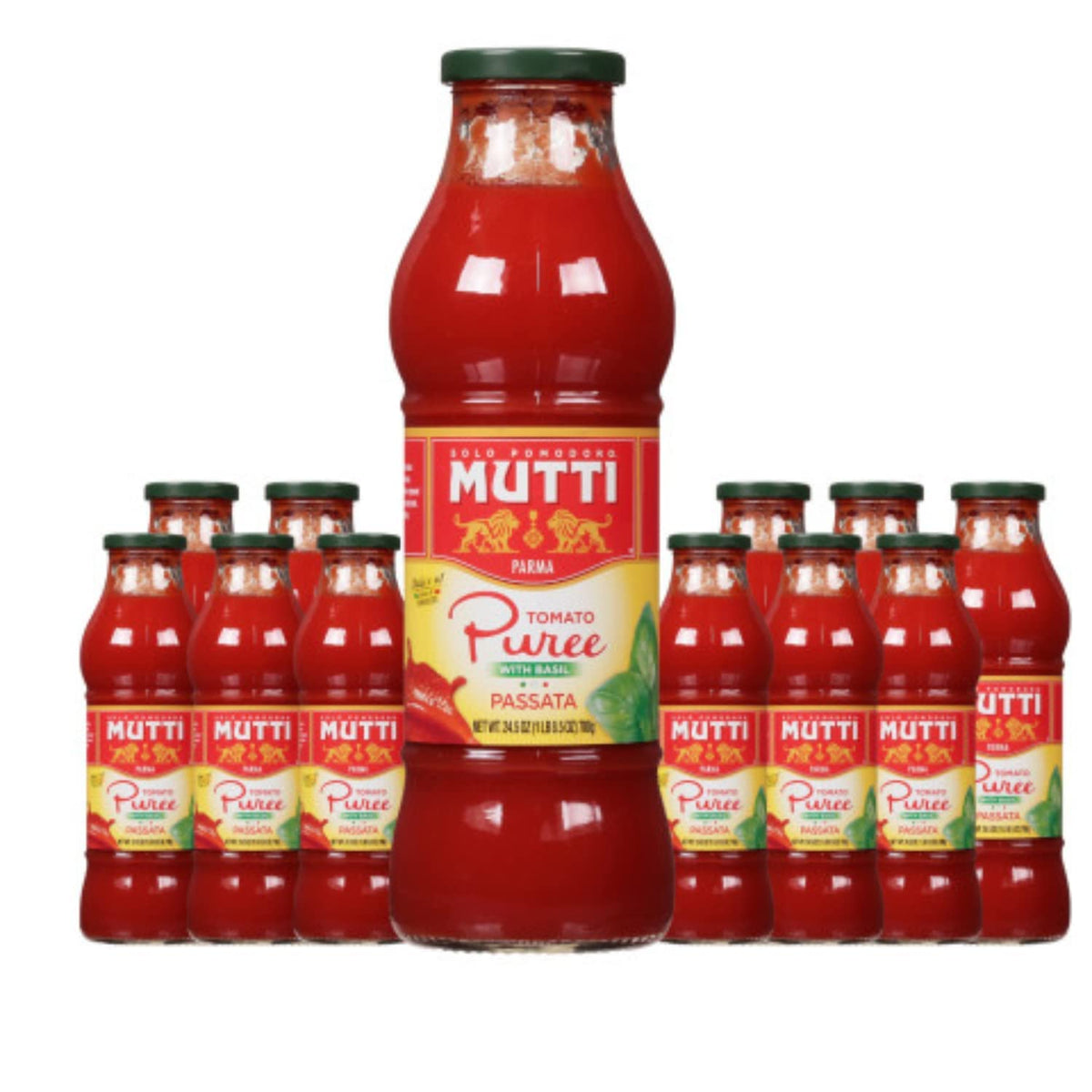 Mutti Tomato Puree with Basil (Passata con Basilico), 24.5 oz. | 12 Pack | Italys #1 Brand of Tomatoes | Fresh Taste | Vegan Fri