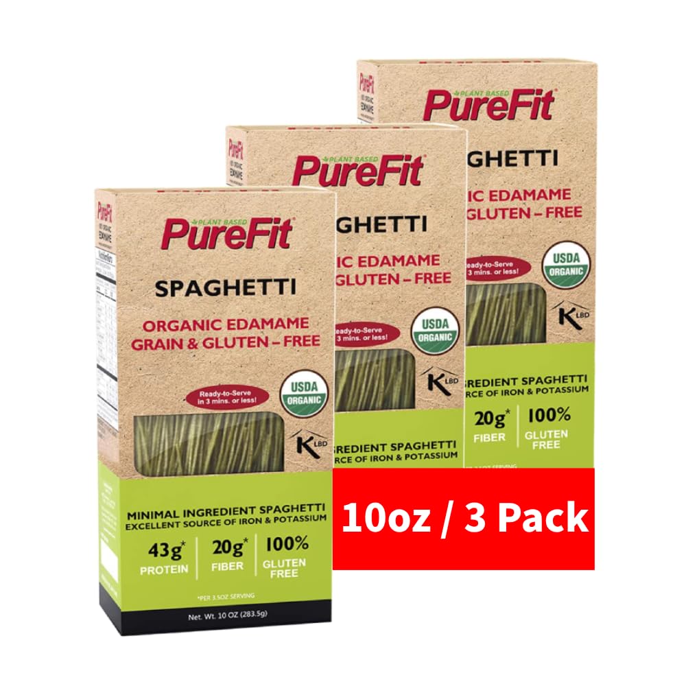 Purefit Organic Edamame Spaghetti Pasta，High Protein Pasta，Low Carb Keto Pasta, Gluten-Free, Vegan, Non-Gmo, Kosher, Plant-Based Bean Noodles - 3 Pack(30 Oz/15 Servings)