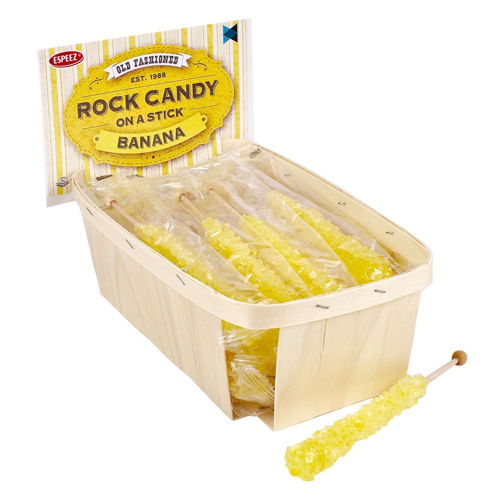 Espeez Extra Large Rock Candy Sticks - 24 Count Banana Lollipops - Yellow - Individually Wrapped for Parties and Events