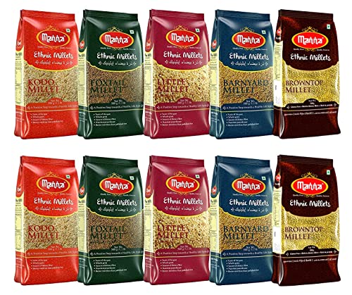 Manna Millets 5Kg Combo Pack of 5 (with Browntop), Unpolished Millets, Siridhanya,Certified Low GI, Browntop 1kg, Little 1kg, Ko