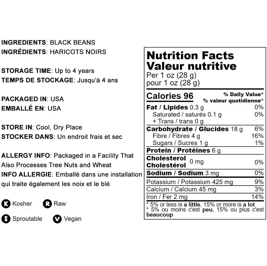 Food To Live - Black Turtle Beans, 5 Pounds Whole Dried Beans, Sproutable, Vegan, Kosher, Bulk. Low Sodium. Great Source Of Plant Based Protein, Fiber. Great For Bean Soup, Salads, Stews, Chili.