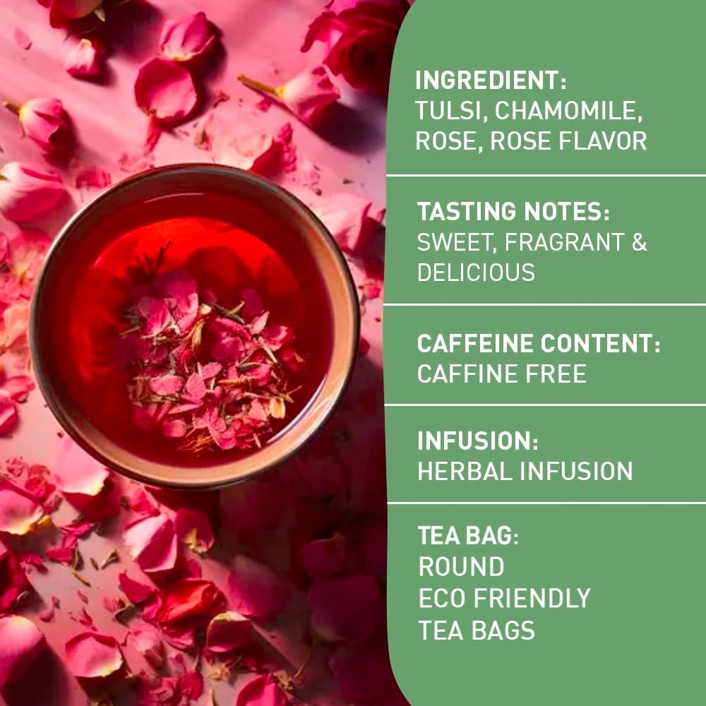 HANDPICK Rose Tea Bags, Non-GMO, Caffeine Free with Chamomile & Tulsi, 50 Count