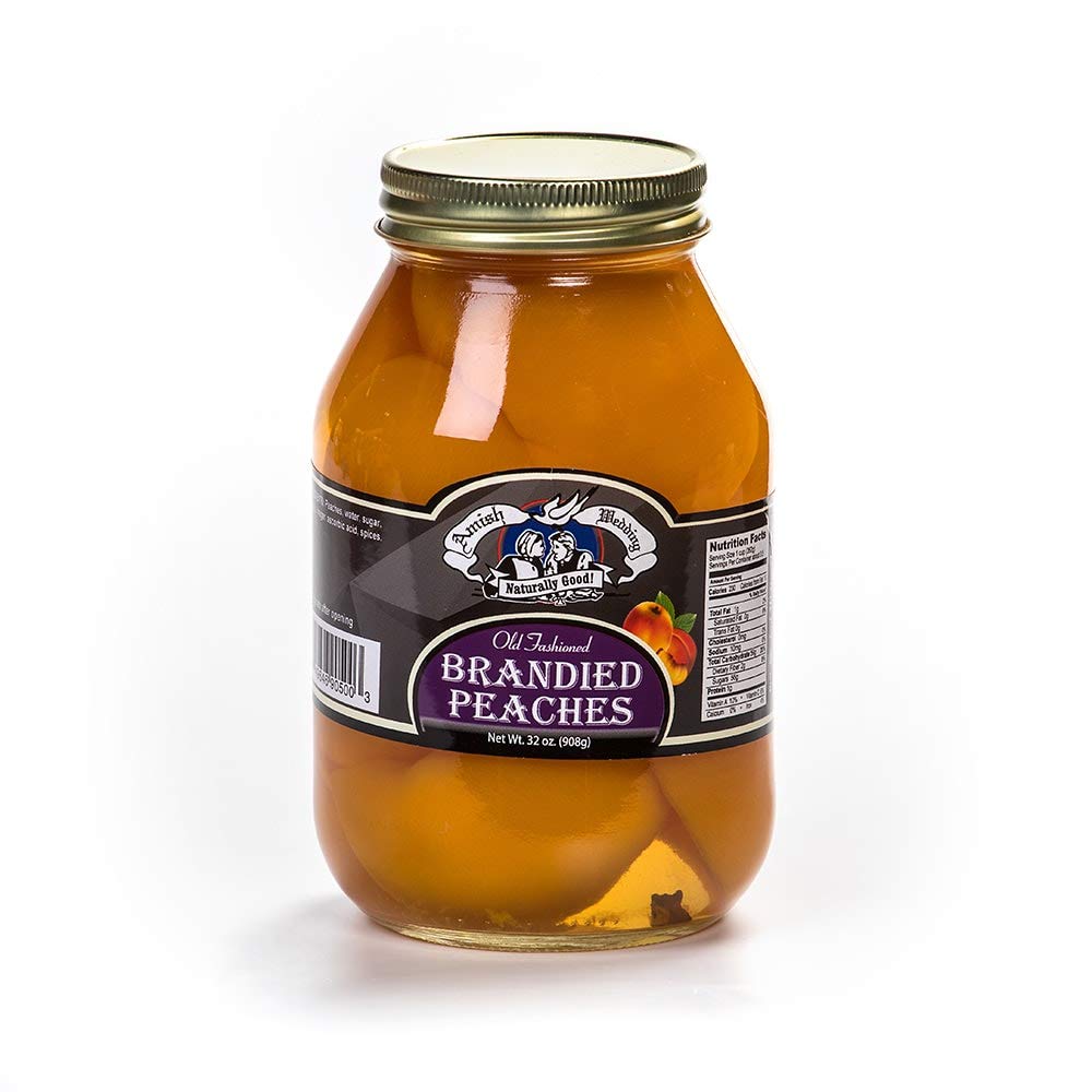 Amish Wedding Ready to Eat Peaches, USA Made 32 ounce Glass Jar, No Preservatives, Brandied