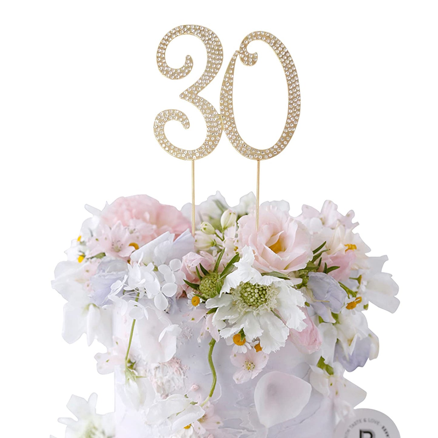 Honbay Cake Topper, Sparkly Crystal Rhinestones Decoration for 30th Birthday or Wedding Anniversary, Gold