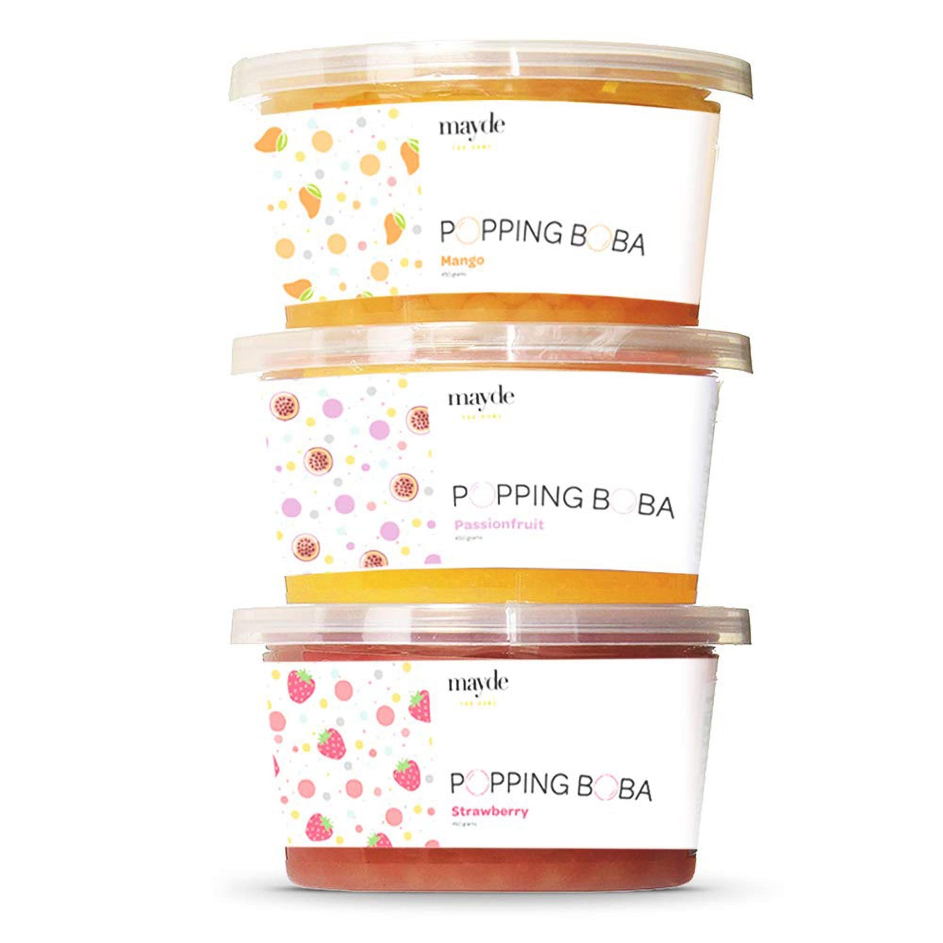 Mayde Bursting Popping Boba Pearls Party Kit - Strawberry, Mango, Passion Fruit, 3 Pack (490 gms)