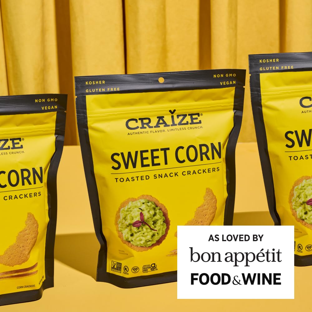 Craize Sweet Corn Crisps | Gluten Free, Vegan, Kosher, Toasted Corn Crackers | 6 Pack, 4 Oz Each