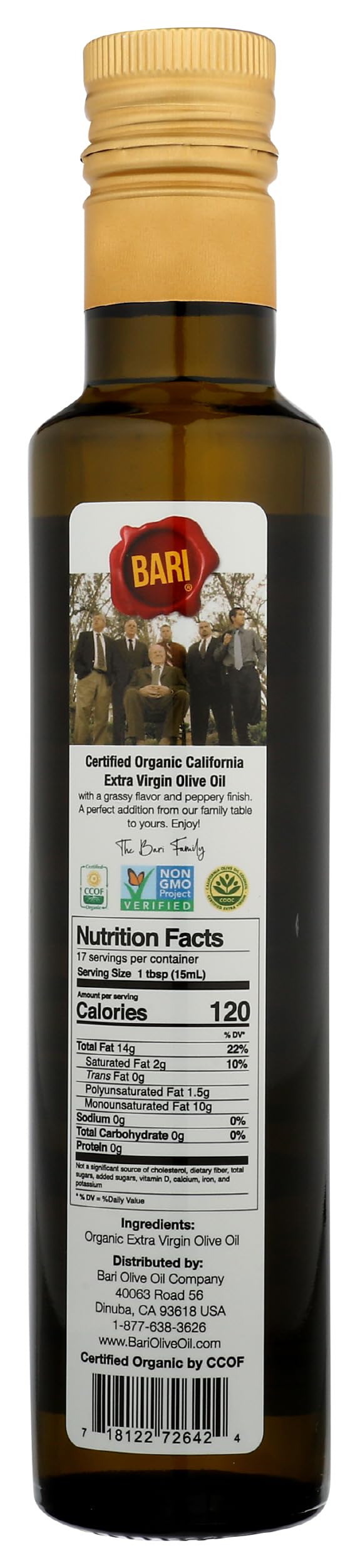 Bari Oil Olive Extra Virgin Organic, 250 Ml