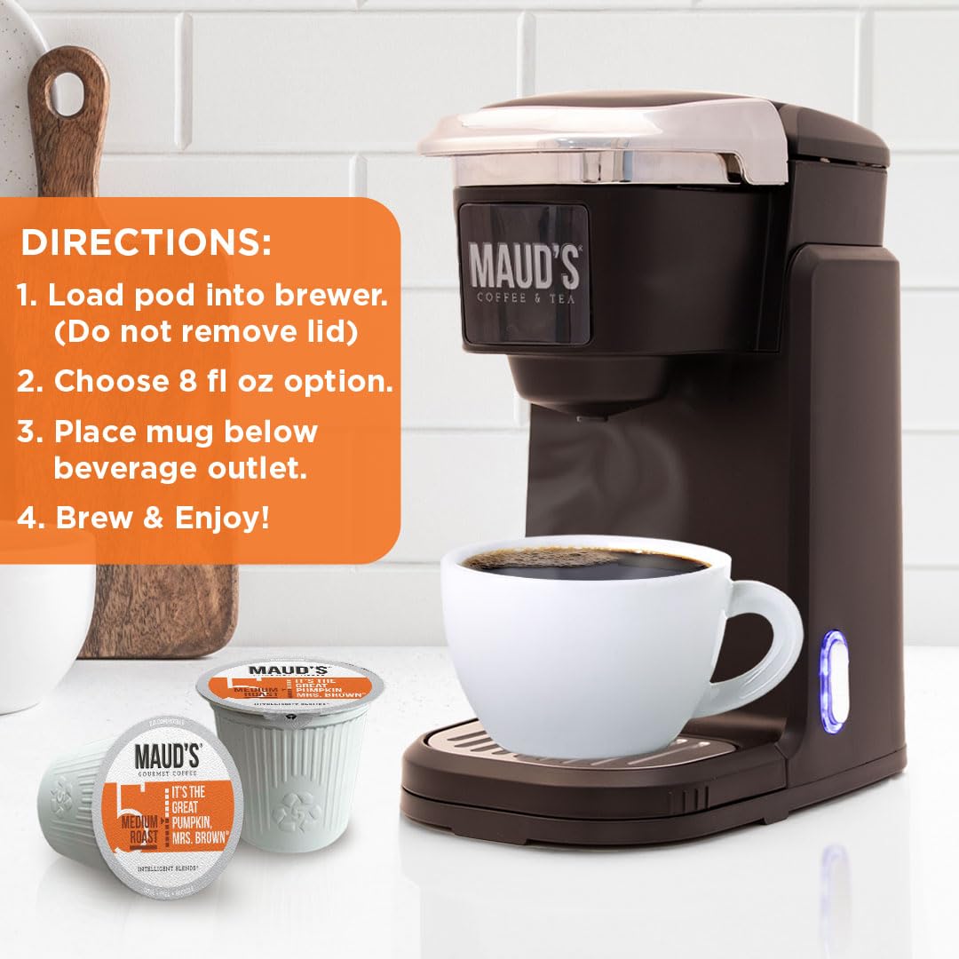 Mauds Pumpkin Spice Flavored Coffee Pods  18 ct - 100% Arabica Medium Roast Coffee  Solar Energy Produced Recyclable Single Coffee Pods Compatible with Keurig K-Cup malt-inspired