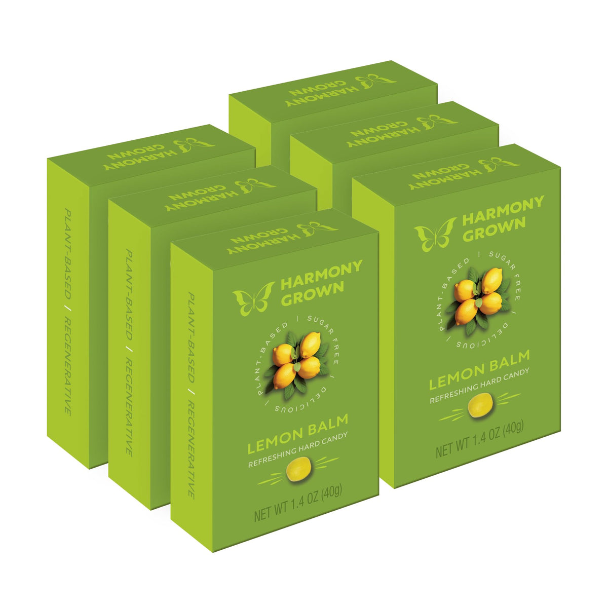 Stevita Harmony Grown Hard Candy, Lemon Balm - 6 Pack - 1.4 oz Shake & Share Box - Sugar Free, Non-GMO, Keto Friendly - Made in 