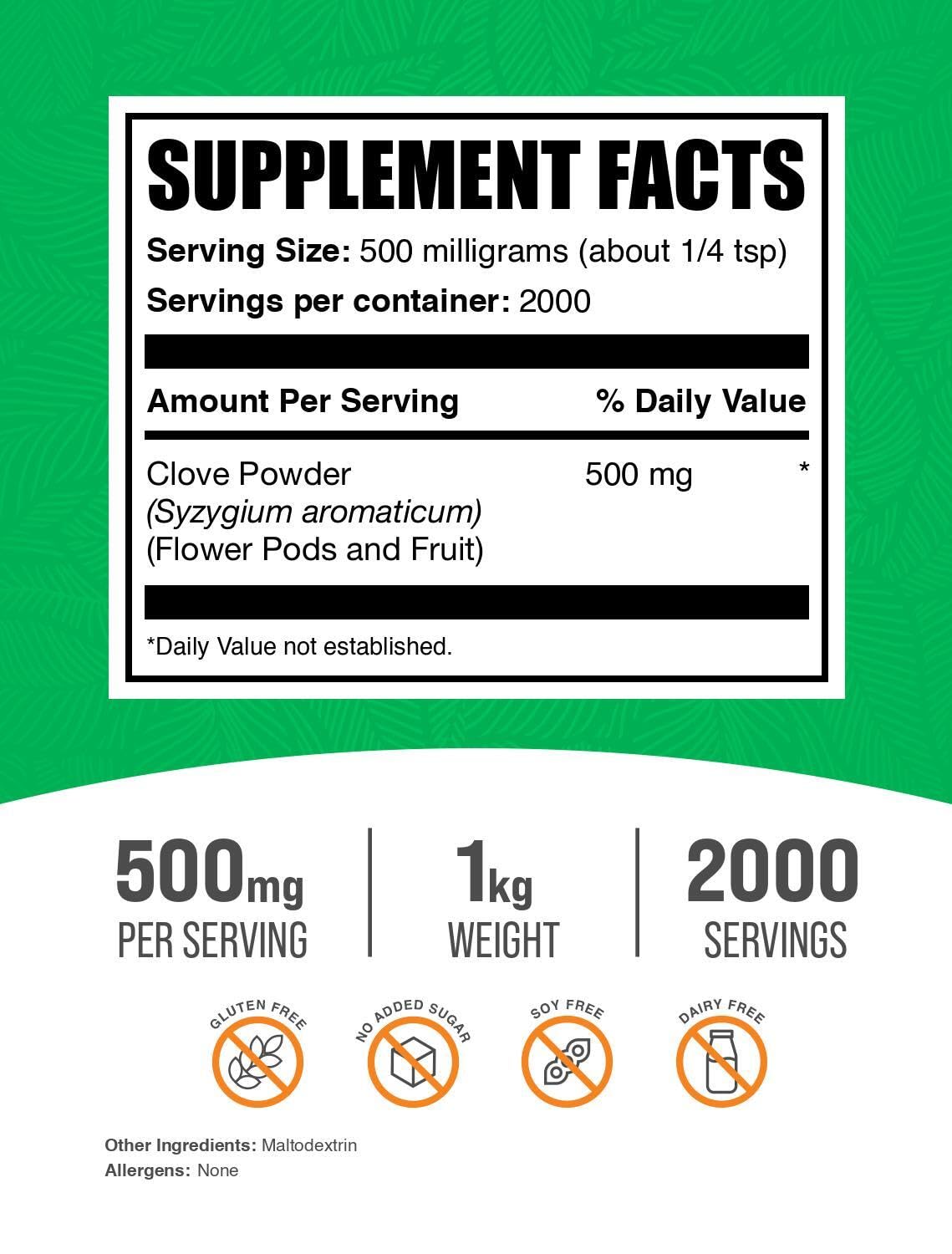 Bulkdietary products Cloves Powder dietary product - Vegan & Gluten Free, 500mg per Serving, 1kg (2.2 lbs) Pack of 1
