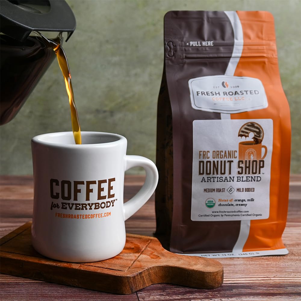 Fresh Roasted Coffee Organic Donut Shop Medium Roast Whole Bean 12 oz