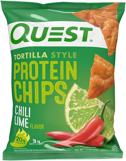 Quast Tortilla Style Protein Chips, Chili Lime, 1.1oz - 4 Count Bags