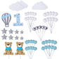 Blingabc Bear Cake Topper 49Pcs,3D Twin Bears With Balls Clouds Glitter Stars Cake Decoration For Boy Birthday Baby Shower Teddy
