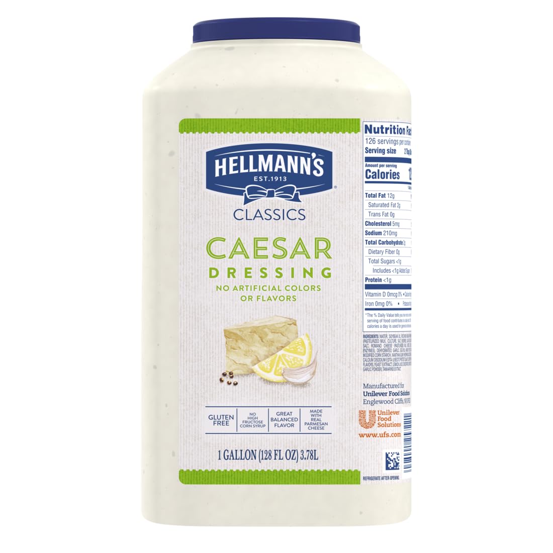HELLMANNS Caesar Salad Dressing Jug, Gluten Free, No Artificial Flavors, 128 Fl Oz (Pack of 1)