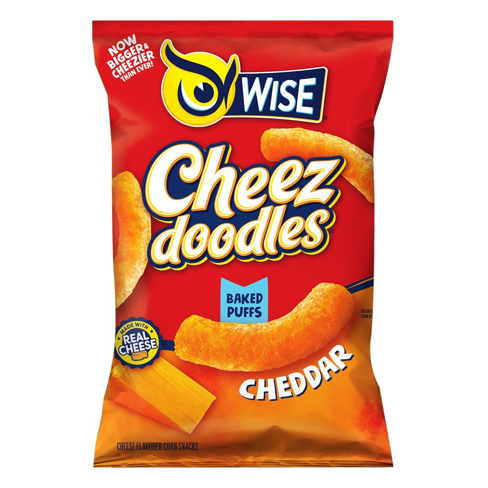 Wise Snacks Cheez Doodles Baked Puffs, Real Cheddar Cheese, Individual Snack Size Bags, School and Halloween Snacks for Kids, Gl