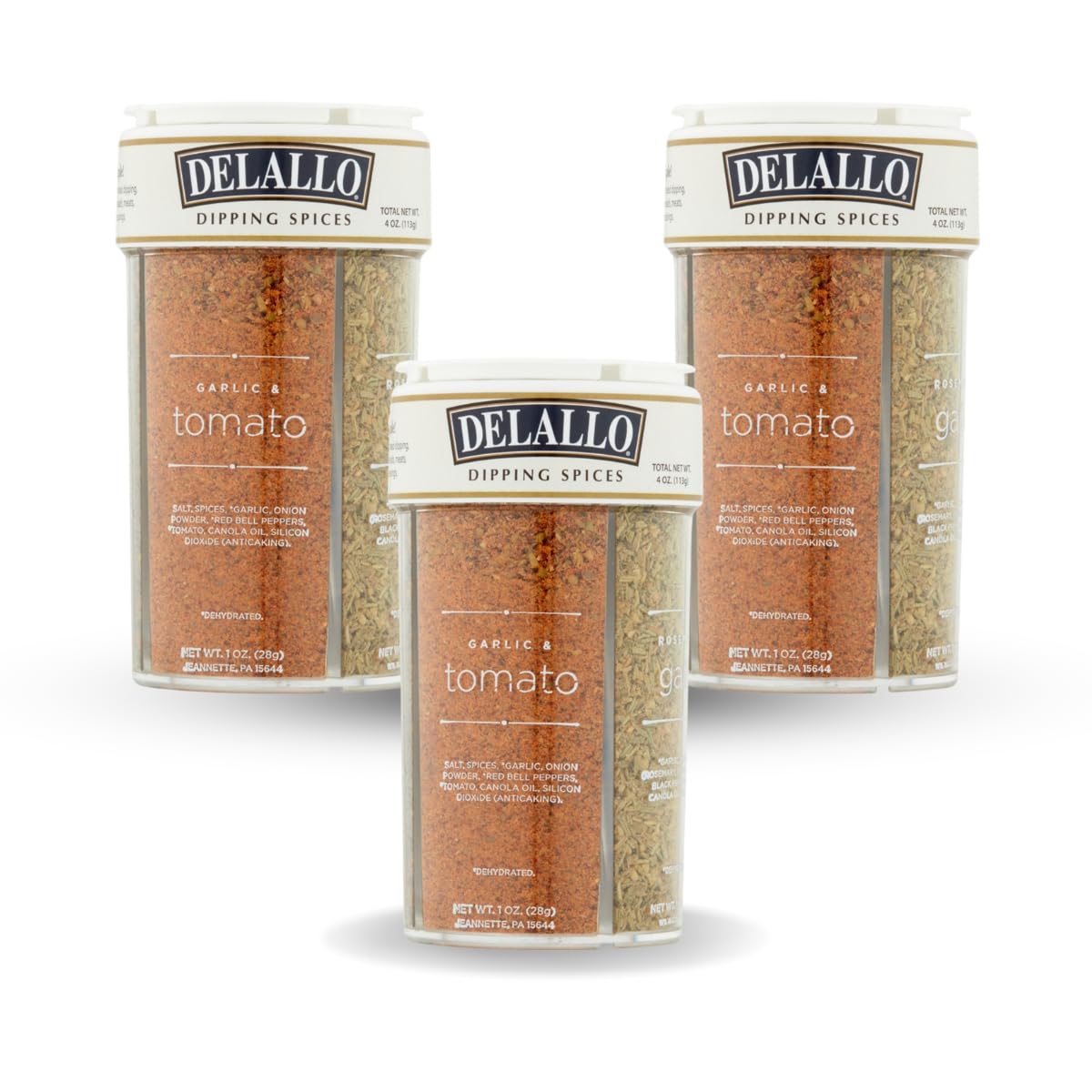 DeLallo Italian Dipping Spices Variety Seasoning Shaker, 4 Ounce Container, 3 Pack, with Garlic, Pepper & Tomato, Sun-Dried Toma