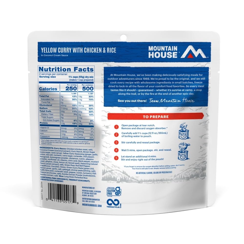 Mountain House Yellow Curry With Chicken & Rice | Freeze Dried Backpacking & Camping Food | 2 Servings | Gluten-Free