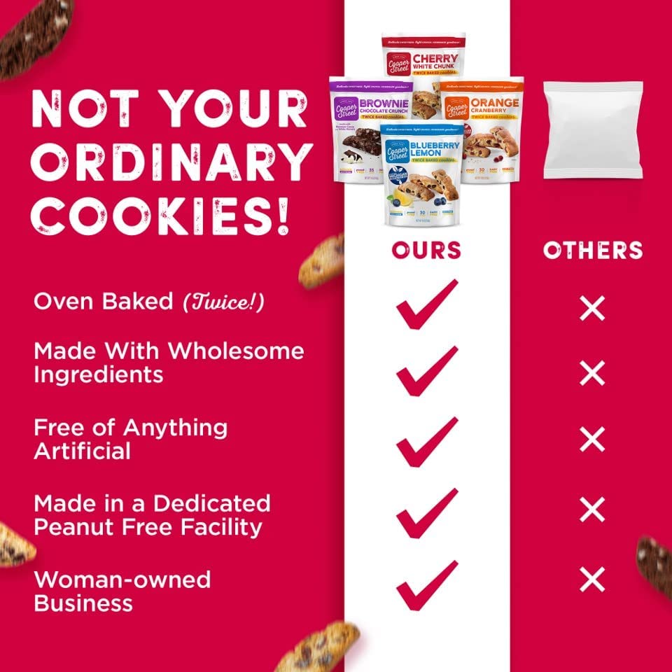 Cooper Street Cookies All Natural Twice Baked Crispy Cookie, Peanut & Dairy Free, Biscotti Style 18Oz, Blueberry Lemon (Pack Of