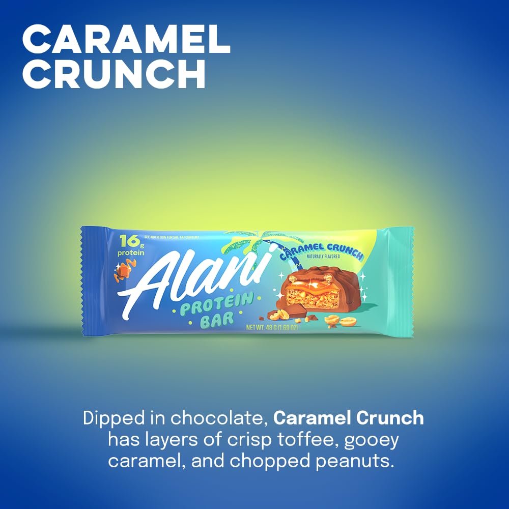 Alani Nu Protein Bars CARAMEL CRUNCH | High Protein Gluten-Free Bars | 16g Protein | Low-Sugar (7G) Low-Carb Healthy Snacks | 12